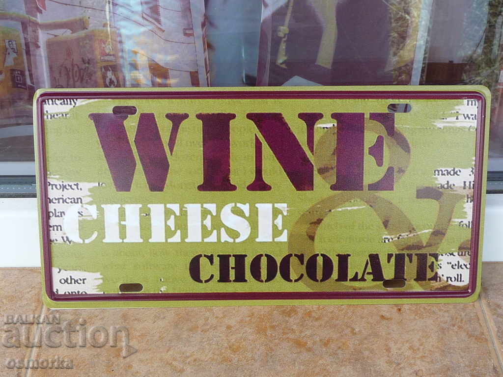 Metal plate number wine cheese chocolate gourmet appreciated white