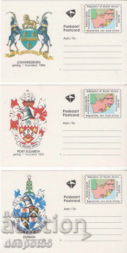 South Africa. Three brand new postcards with coats of arms.