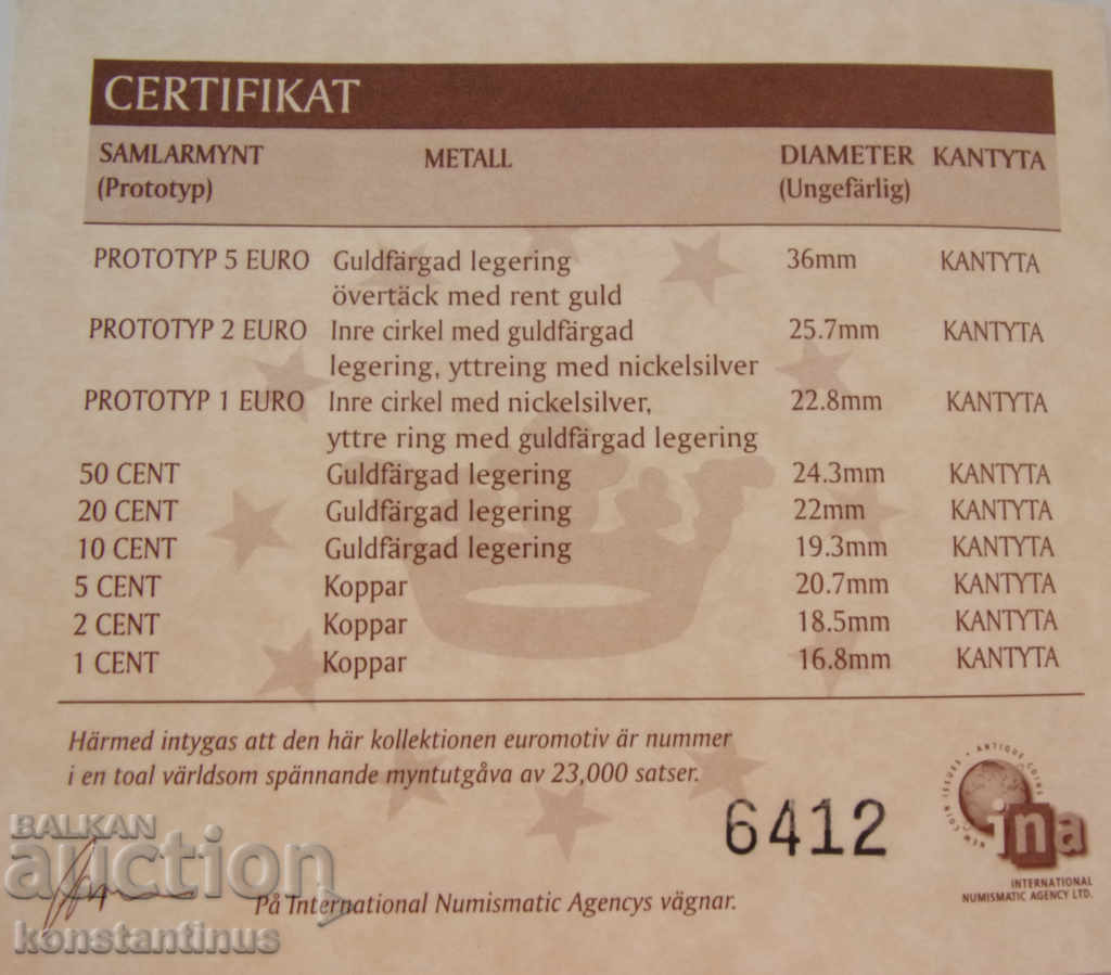 Sweden PATERN Set Euro 2003 UNC PROOF Very Rare - 6