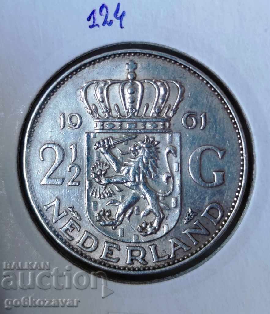 Netherlands 2/1/2 Guilder 1961 Silver!