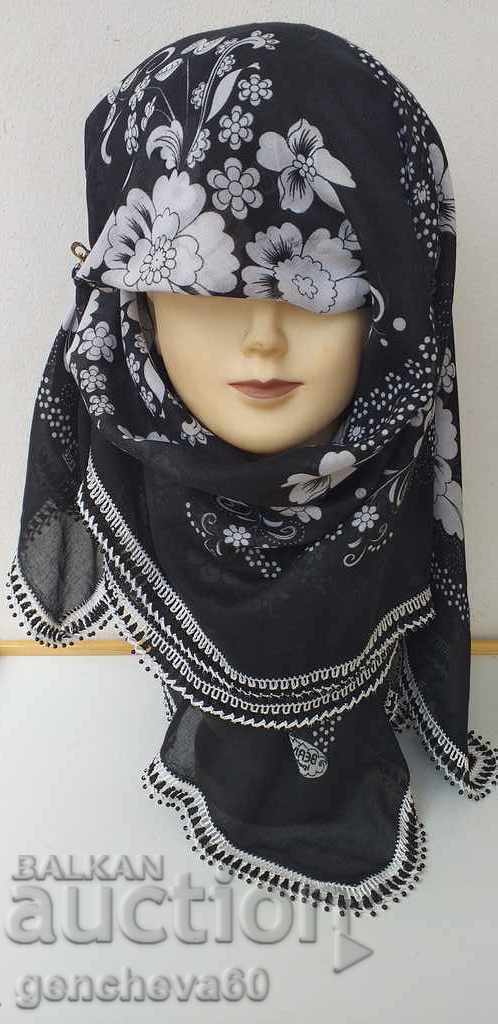 Towel headscarf with lace and beads for traditional costume