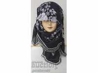 Towel headscarf with lace and beads for traditional costume