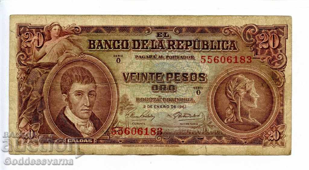 Colombia 20 Pesos 1961 Pick 401 Ref 6183