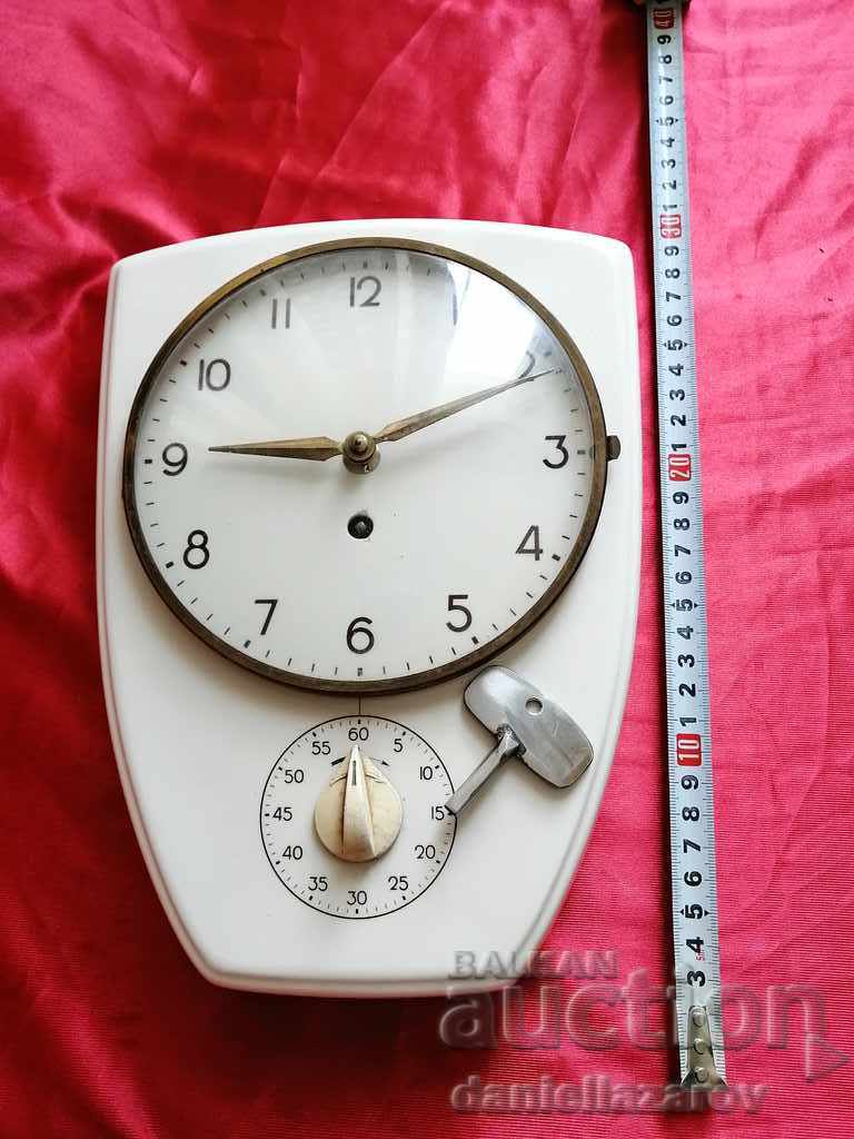 Old German Ceramic Kitchen Clock with Timer 1950/60. - 7 Old German Ceramic Kitchen Clock with Timer 1950/60. - 7