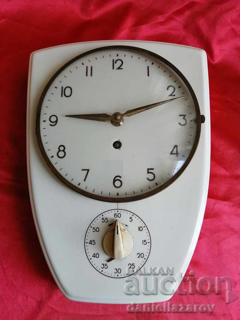 Old German Ceramic Kitchen Clock with Timer 1950/60.