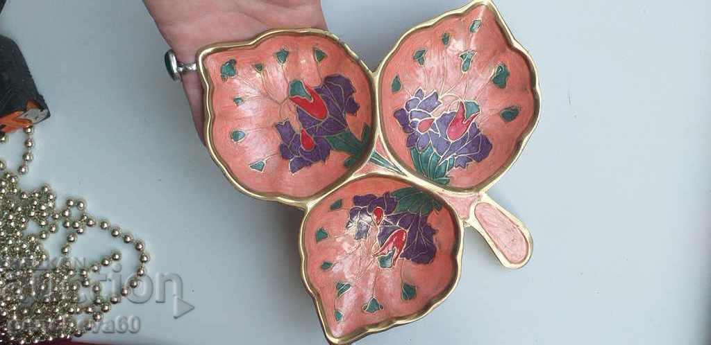 Όμορφο μπρούτζινο πιάτο για ξηρούς καρπούς, τριπλό σμάλτο - 6 Όμορφο μπρούτζινο πιάτο για ξηρούς καρπούς, τριπλό σμάλτο - 6