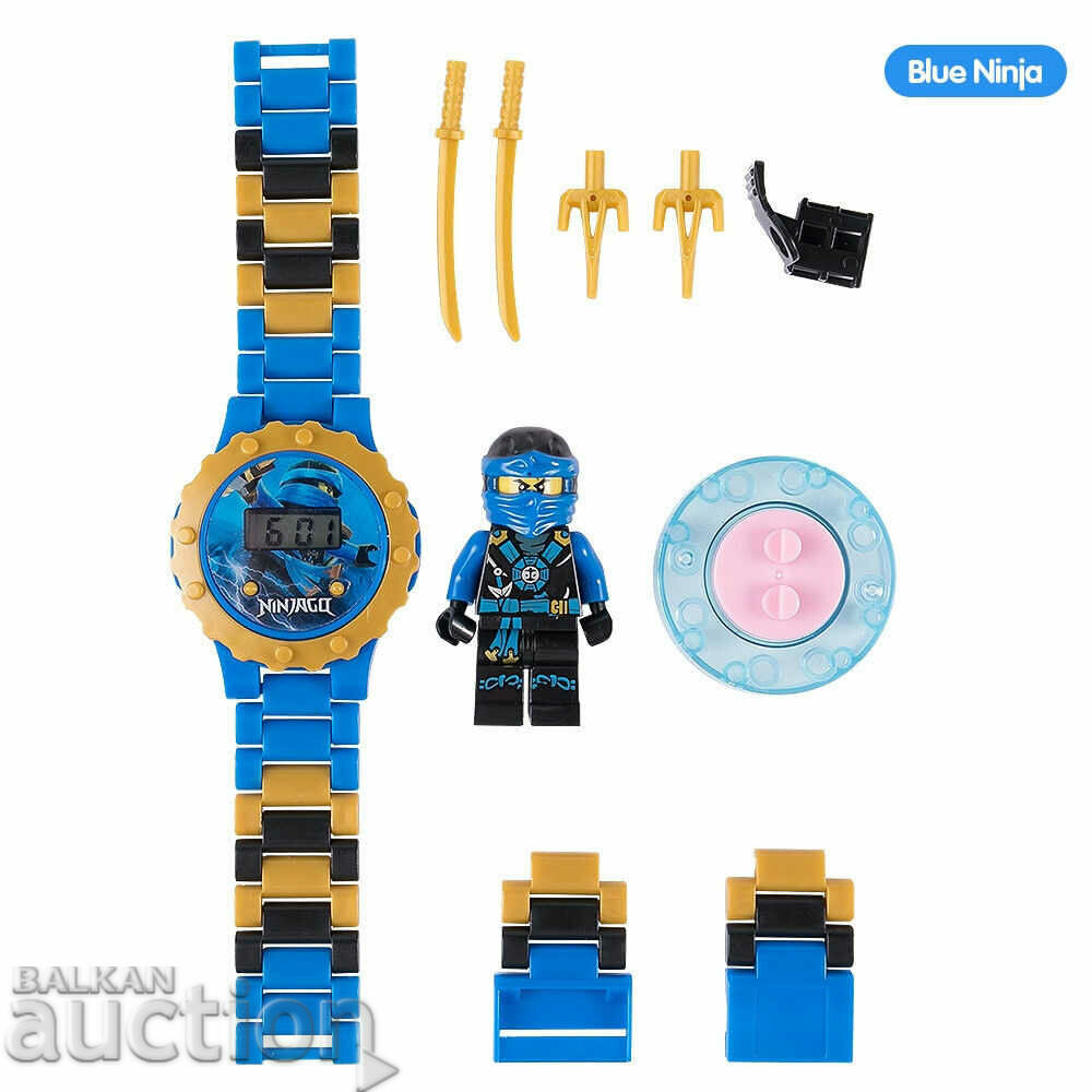 Kids clock with toy figurine type Lego Ninjago ninja with