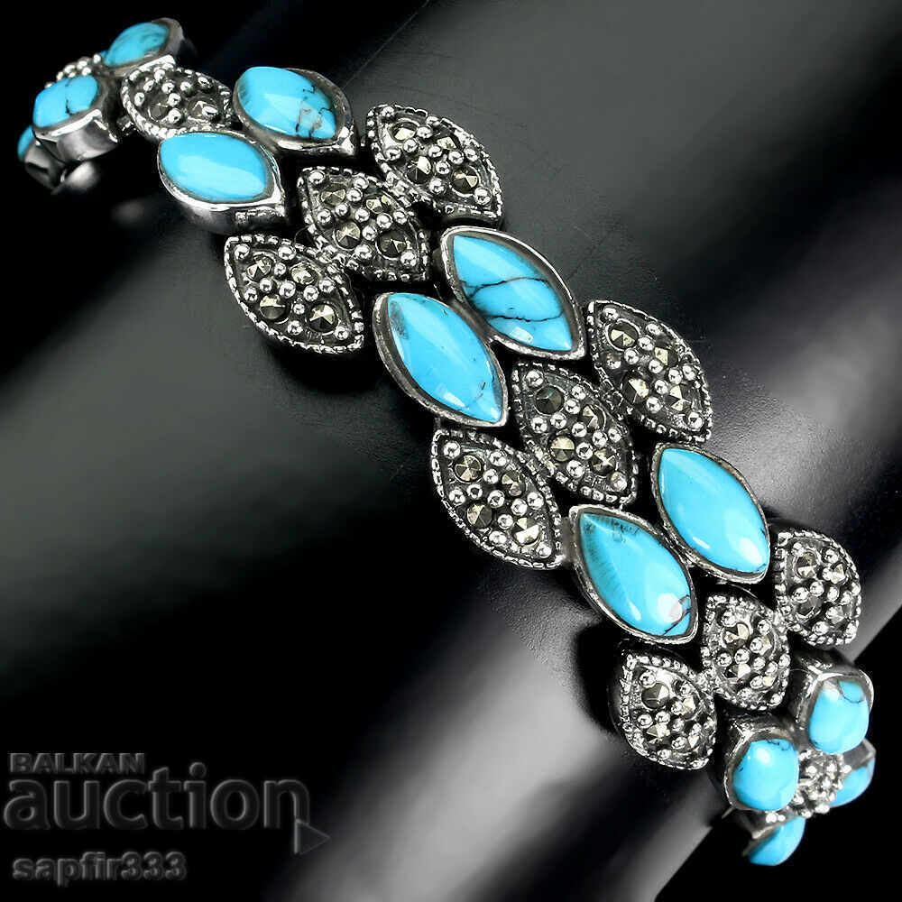 DESIGNER ELEGANT SILVER BRACELET WITH NATURAL TURQUOISE with price 287.00 BGN | € 146.74
