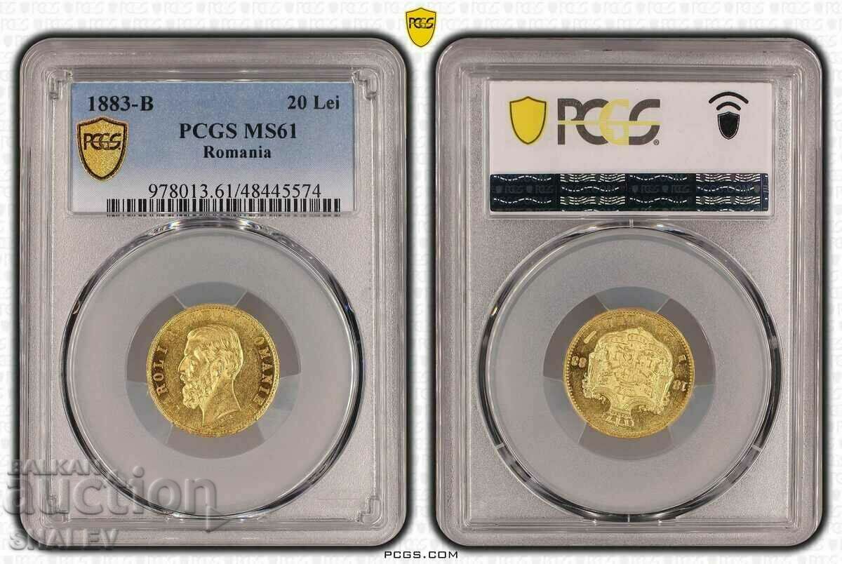 20 Lei 1883 Romania - PCGS MS61 (Aur)
