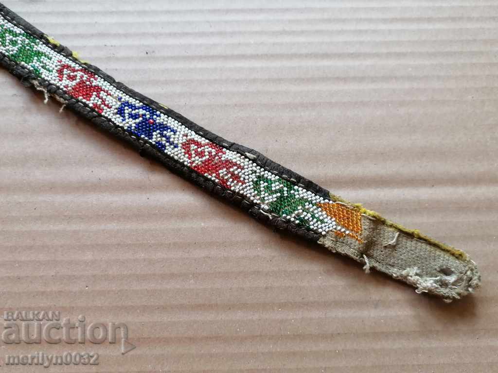 Delivery of Old handwoven leather belt for pafti beads blue costume Delivery of Old handwoven leather belt for pafti beads blue costume