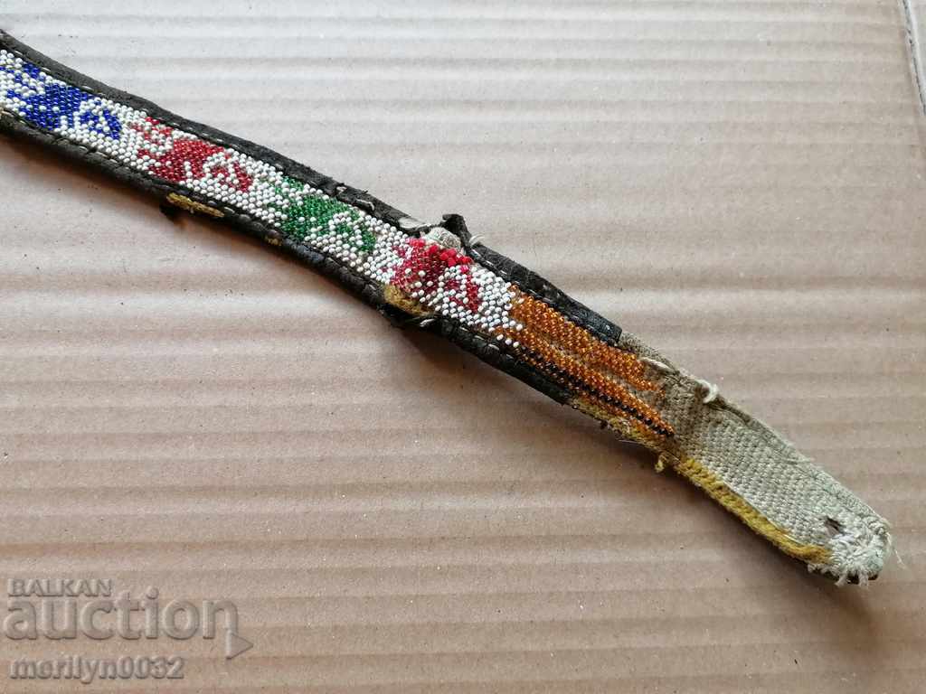 Old handwoven leather belt for pafti beads blue costume - 5 Old handwoven leather belt for pafti beads blue costume - 5