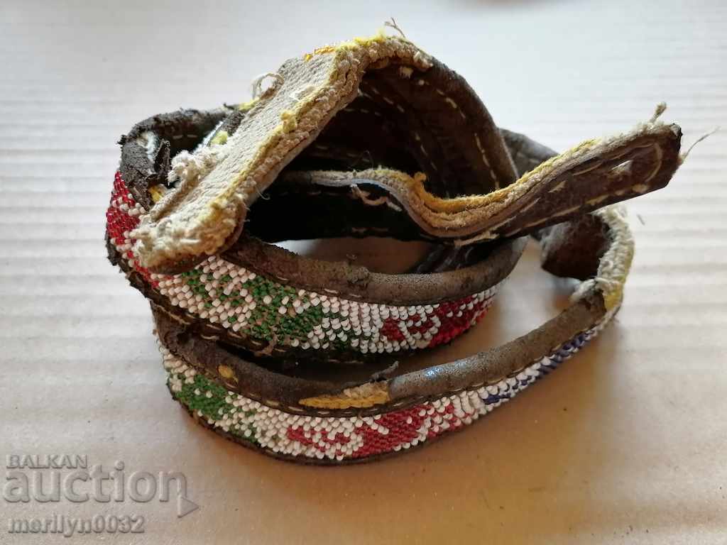 Old handwoven leather belt for pafti beads blue costume - 6 Old handwoven leather belt for pafti beads blue costume - 6