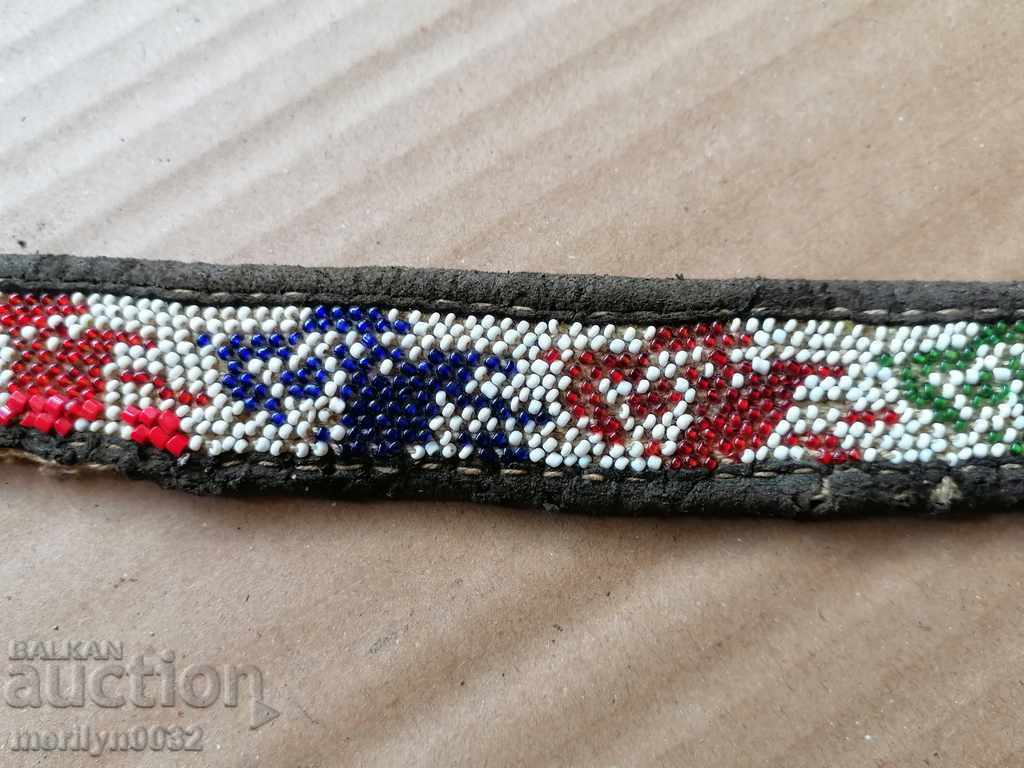 Old handwoven leather belt for pafti beads blue costume - 7 Old handwoven leather belt for pafti beads blue costume - 7