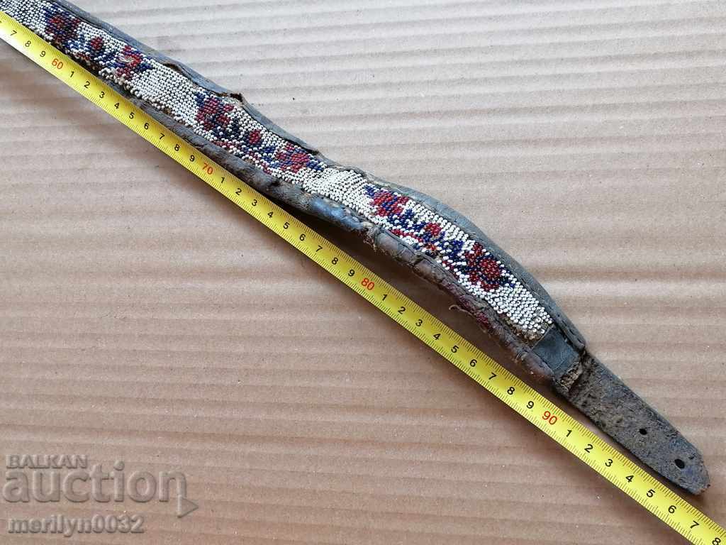 Delivery of Old handwoven leather belt for pafti beads blue costume Delivery of Old handwoven leather belt for pafti beads blue costume