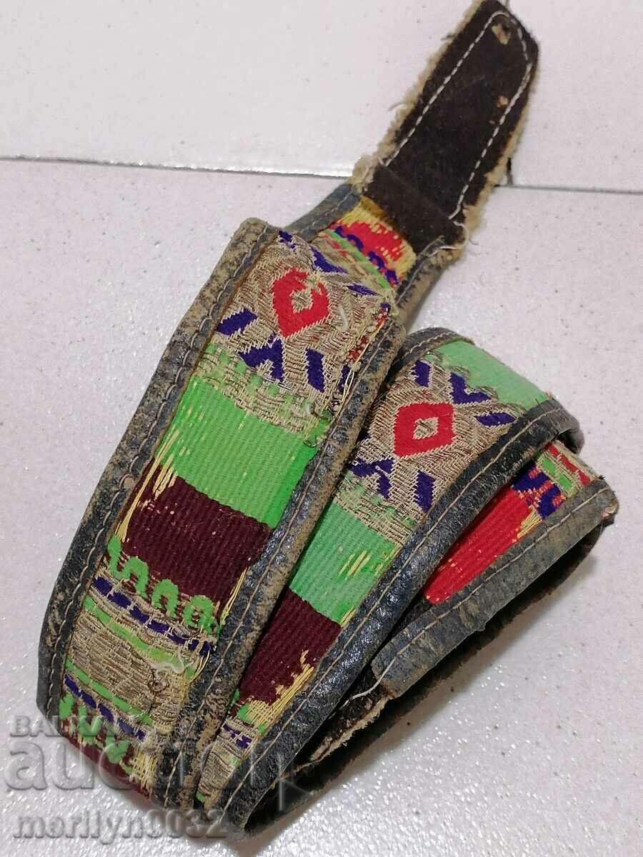 Old hand-embroidered leather pafti belt from costume