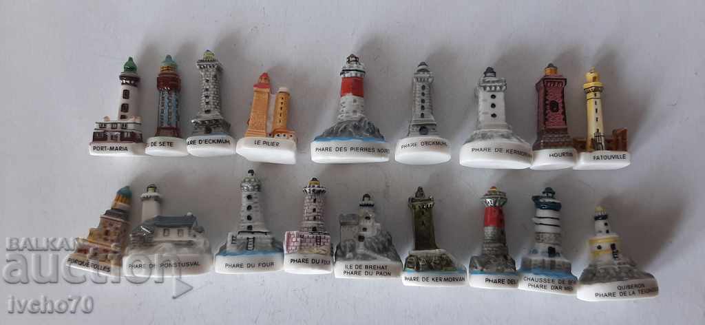 Collection of 18 French porcelain lighthouses Collection of 18 French porcelain lighthouses