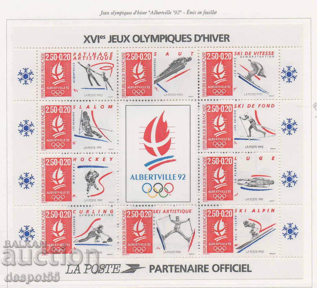 1992. Franța. Jocurile Olimpice de iarnă - Albertville. Bloc.