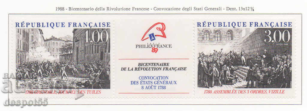 1988. France. 200th anniversary of the French Revolution. Strip.