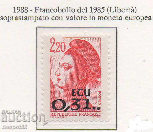 1988. Франция. "Liberty" - надпечатка. Номинал в евро.