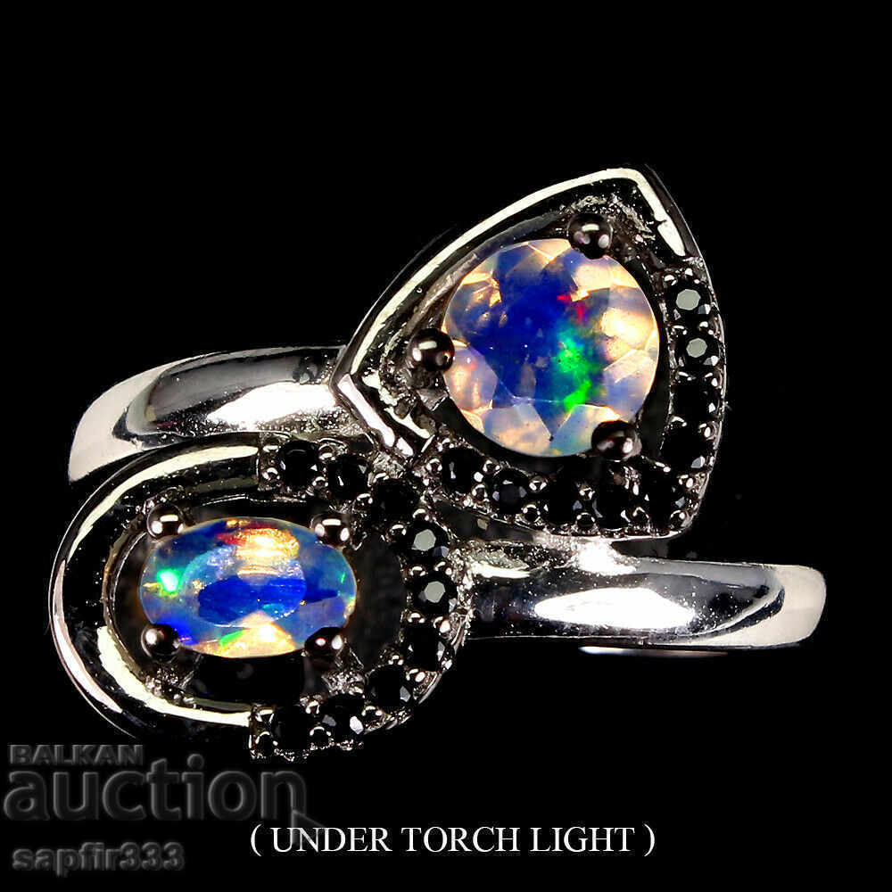 LUXURY ELEGANT RING FIRE OPALS AND SPINEL