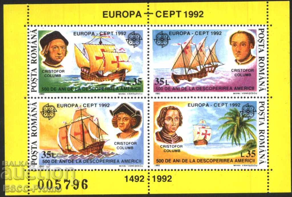 Clean block Europe SEPT Columbus Ships 1992 from Romania