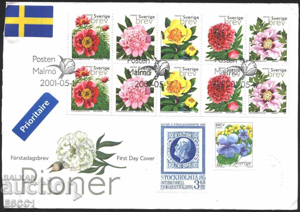 Ταξίδεψε την πρώτη μέρα φάκελος Flora Flowers 2001 από τη Σουηδία