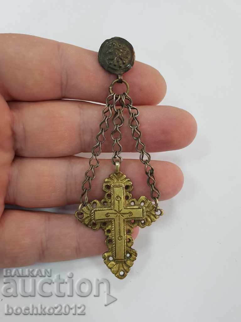 Bulgarian silver gilded Revival cross