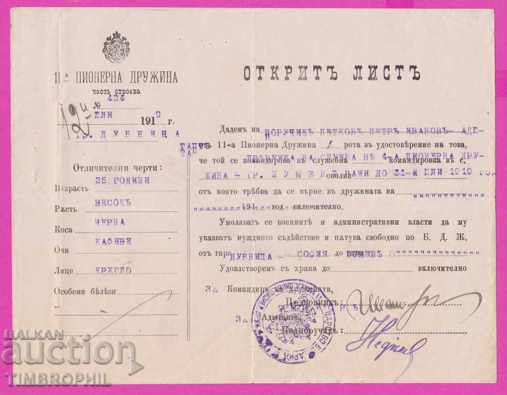 265399 / Dupnitsa 1919 - 11 Pioneer Company - Open sheet
