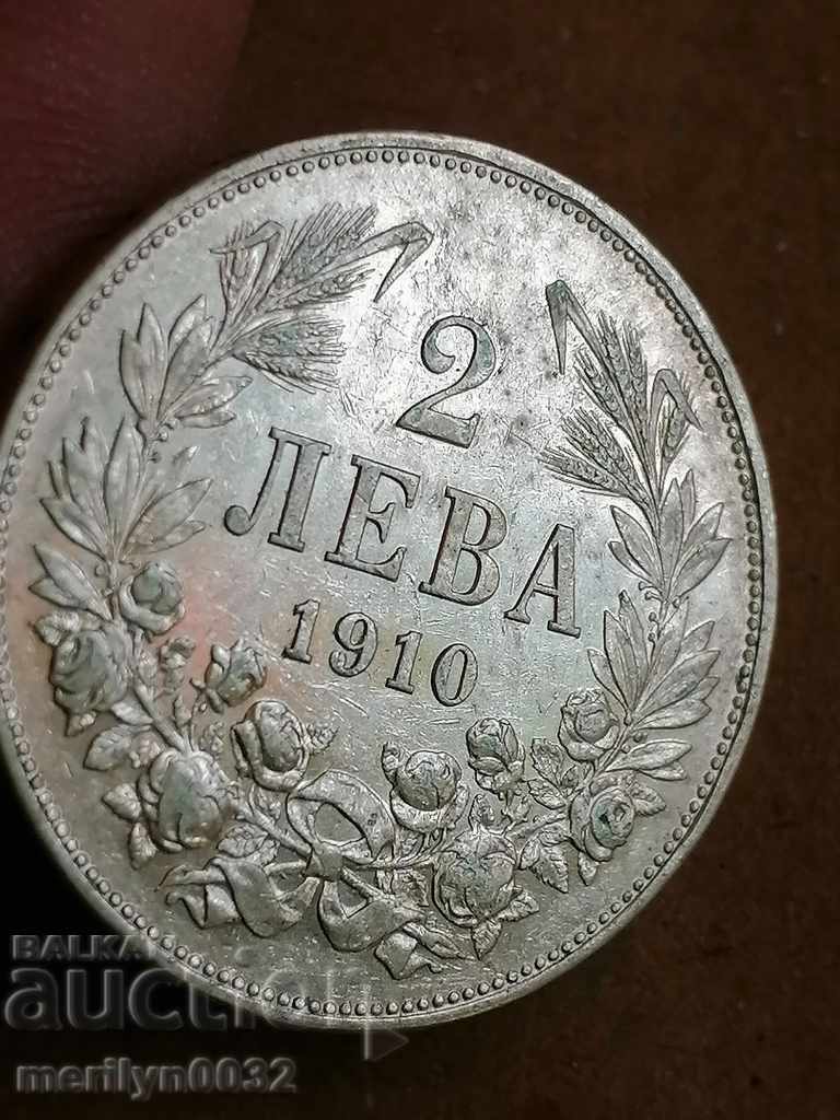 Coin BGN 2 1910 Kingdom of Bulgaria silver