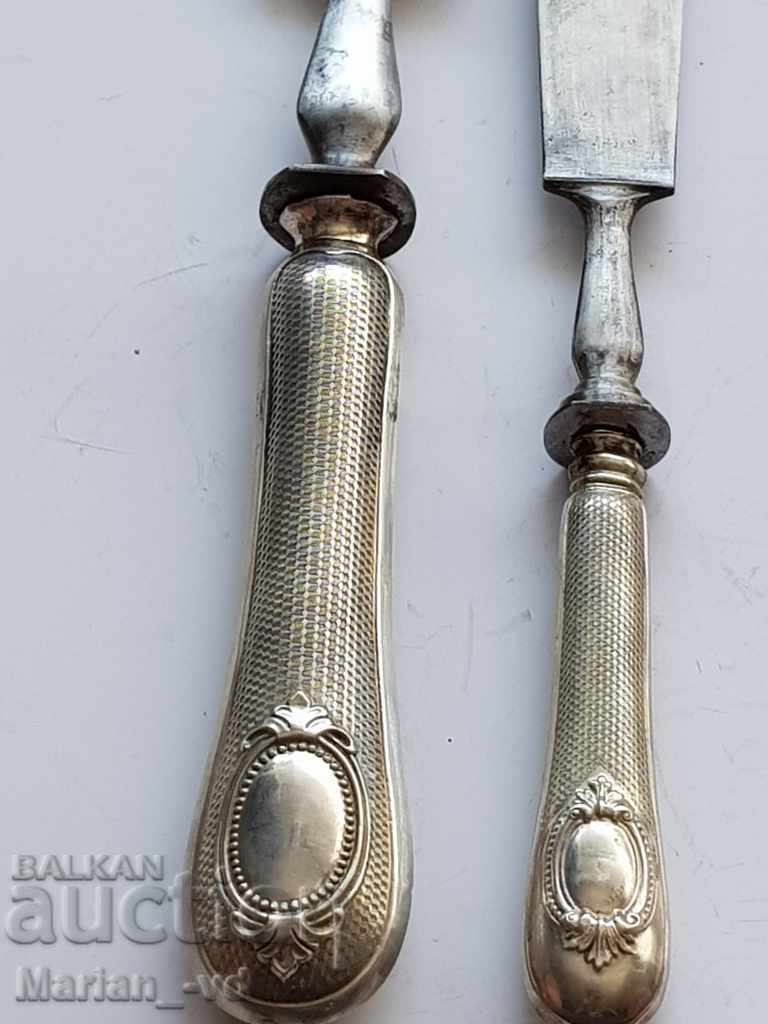 Silver old fork and barbecue spatula - 5