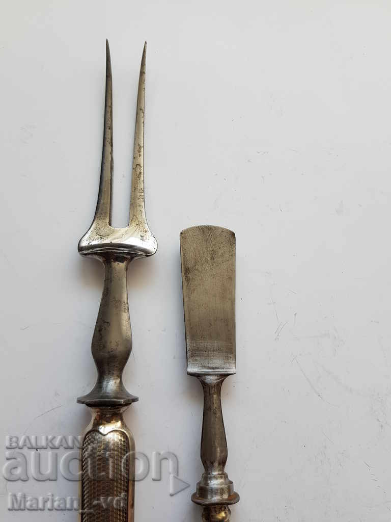 Silver old fork and barbecue spatula - 7