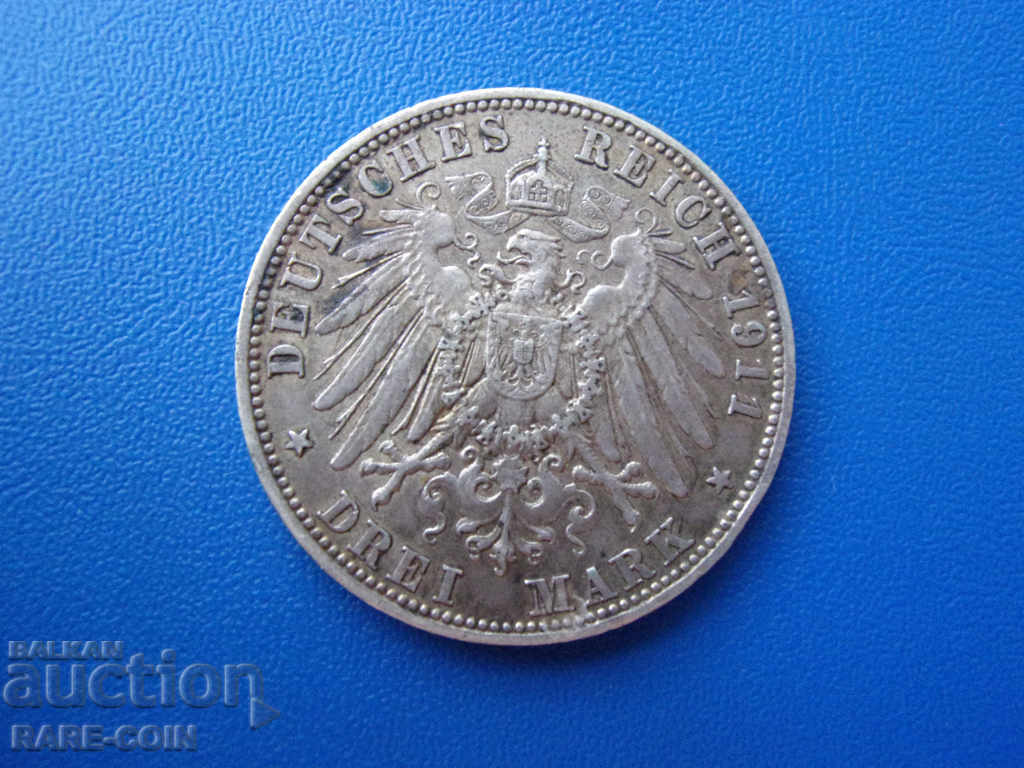 RS (31) Germany Bayern 3 Mark 1911 D Rare with price € 23.01 | 45.00 BGN RS (31) Germany Bayern 3 Mark 1911 D Rare with price € 23.01 | 45.00 BGN