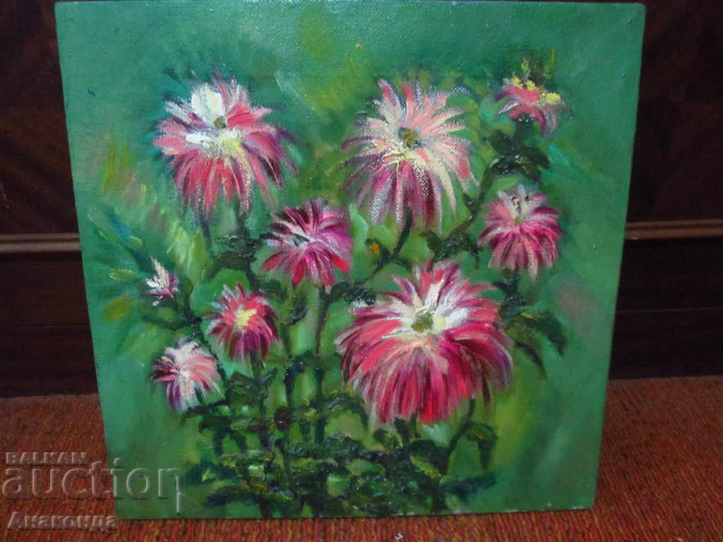 1950s Painting Chrysanthemum Oil - 35-35 cm