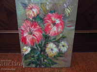 1950s Painting Chrysanthemum Oil - 25-35 cm