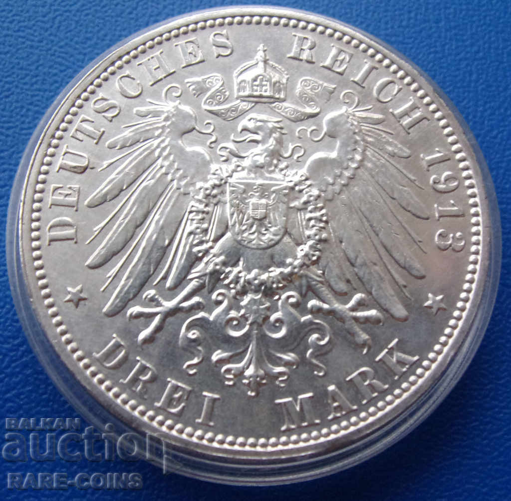 Γερμανία Prussia 3 Mark 1913 είναι σπάνιο πρωτότυπο με τιμή € 33.23 | 64.99 BGN