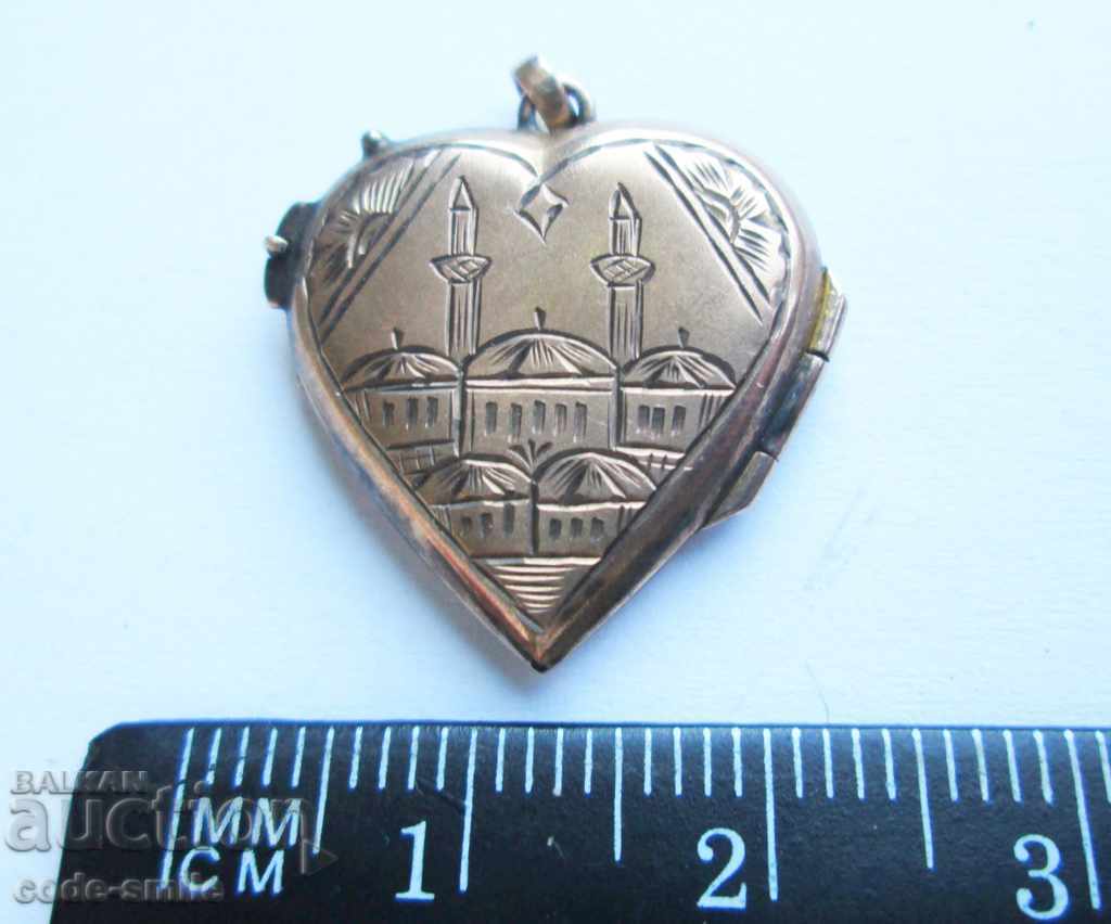 Pandantiv inimă de medalion vintage cu minarete de moschee din secolul al XIX-lea - 6