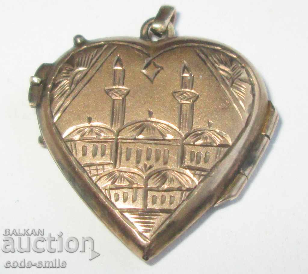 Pandantiv inimă de medalion vintage cu minarete de moschee din secolul al XIX-lea - 7