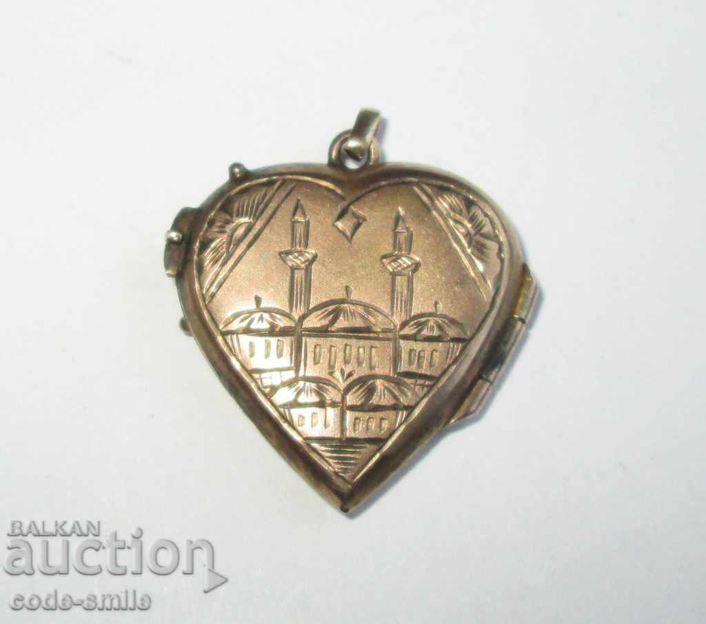 Старинен медальон висулка сърце с минарета джамия 19 век