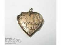 Vintage medallion heart pendant with 19th century mosque minarets