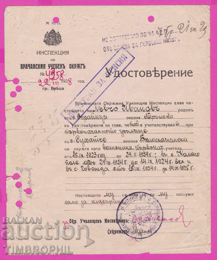 265415/1928 Vratsa - Inspecția districtului educațional Vratsa cu preț 5.00 BGN | € 2.56