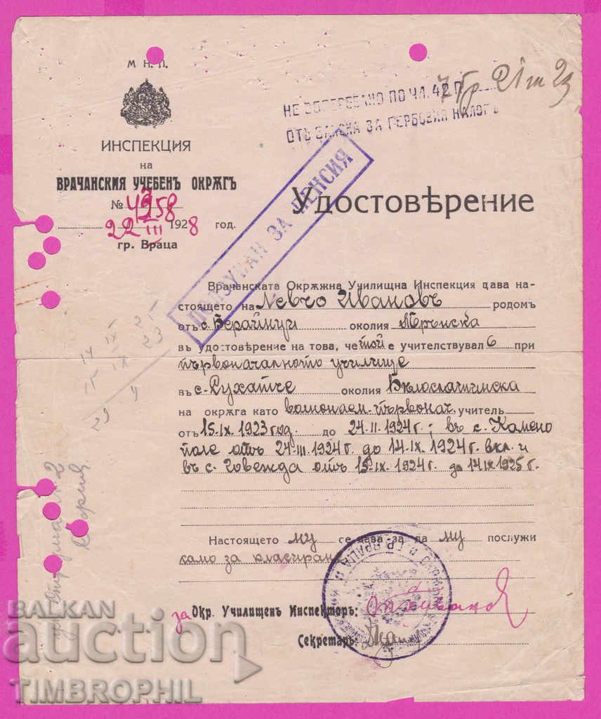 265415/1928 Vratsa - Inspection of Vratsa Educational District