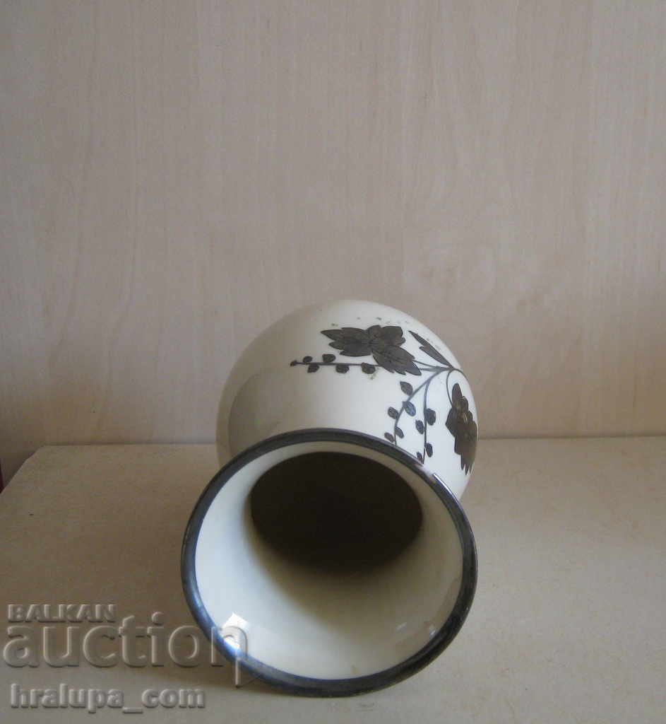 Auction Old porcelain vase Bavaria silver edging Auction Old porcelain vase Bavaria silver edging