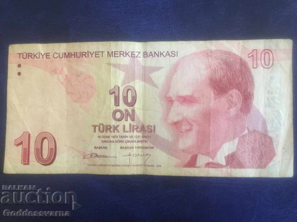 Auction Turkey 10 Lirasi 1970 (2009) Pick 223 Ref 0237 Auction Turkey 10 Lirasi 1970 (2009) Pick 223 Ref 0237