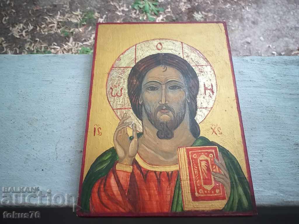 An old hand-painted icon in excellent condition, Jesus Christ - 7 An old hand-painted icon in excellent condition, Jesus Christ - 7