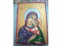 Old hand-painted icon in excellent condition Virgin with