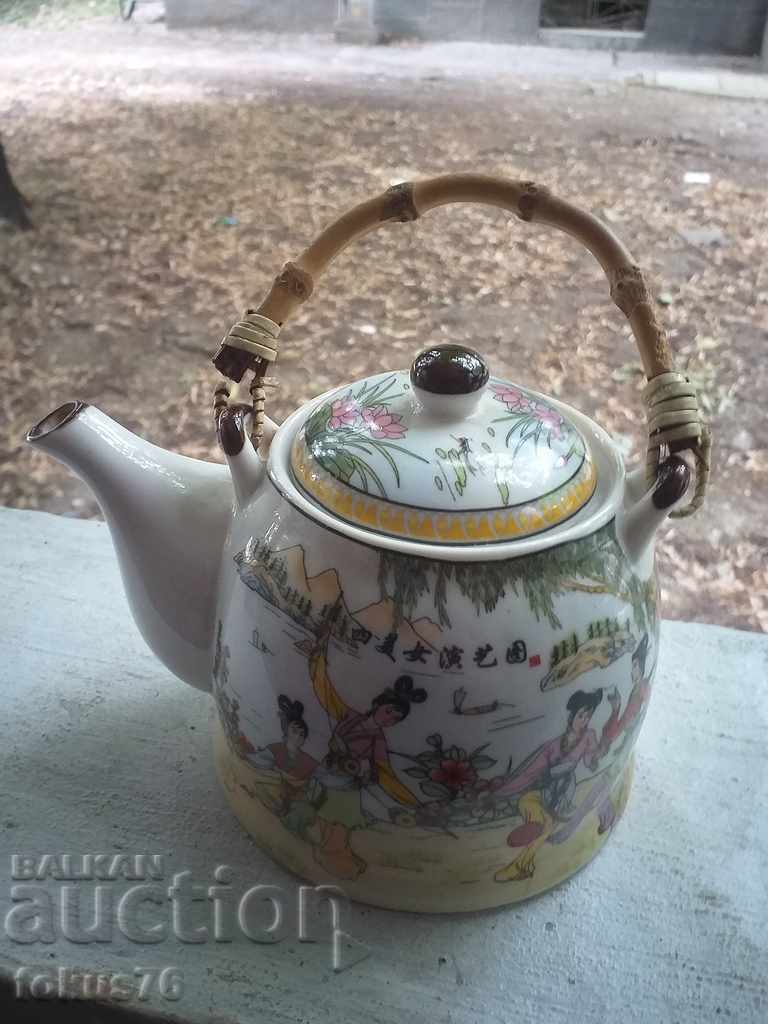 Beautiful teapot Chinese or Japanese painted with porcelain print