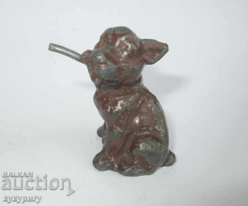 Vechi mic figurină din metal figurine câine câine decor