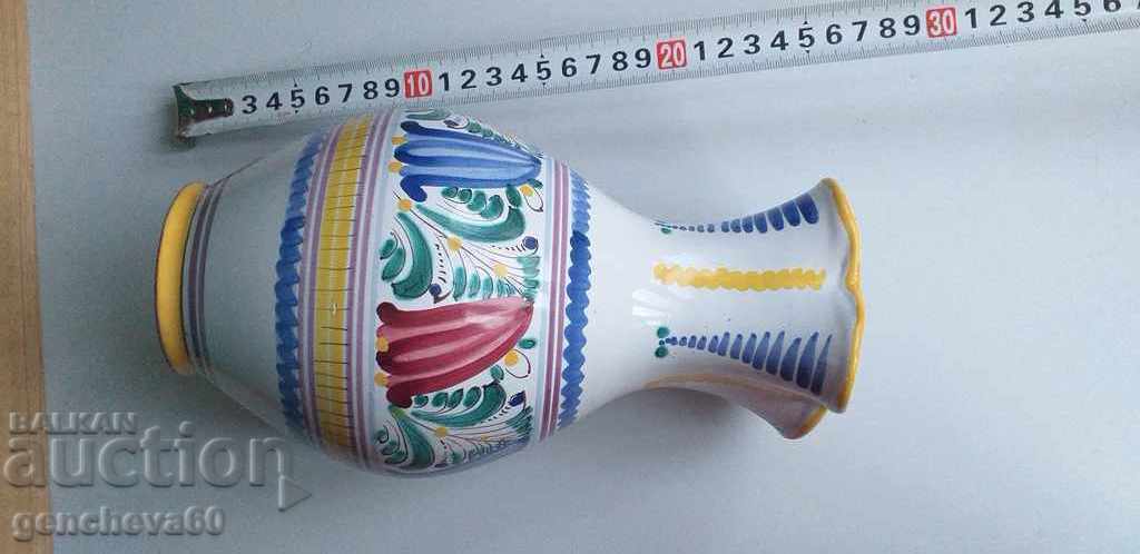 Auction  Hand-painted ceramic vase 26cm, flowers, signature