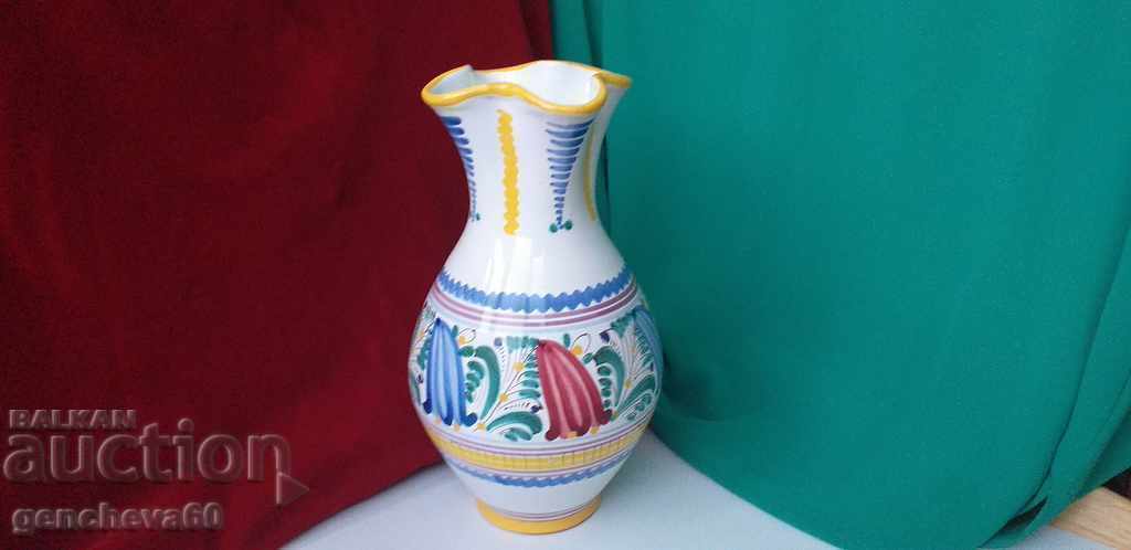 Hand-painted ceramic vase 26cm, flowers, signature - 5