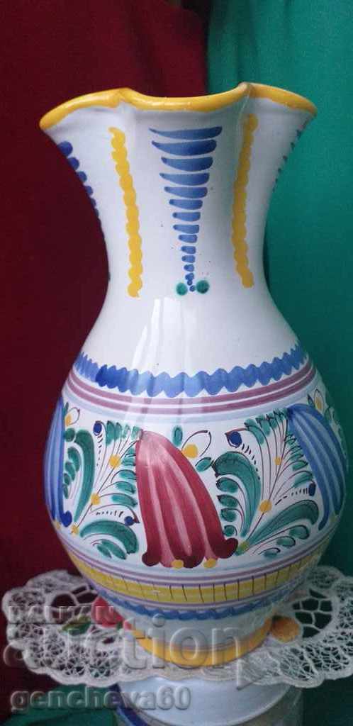 Vază ceramică pictată 26cm. flori, semnătură - 6 Vază ceramică pictată 26cm. flori, semnătură - 6